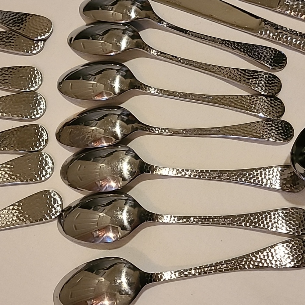 Towle Stainless Living Collection 45 Pieces, Hammered Flateware Silverware Fork - Picture 15 of 16